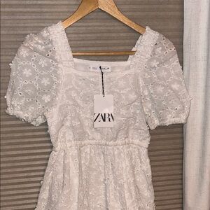 Zara White Eyelet Floral Dress